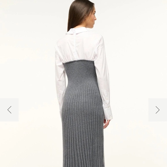 STAUD Gray and White Ribbed Long Sleeve Dress - Picture 3 of 4